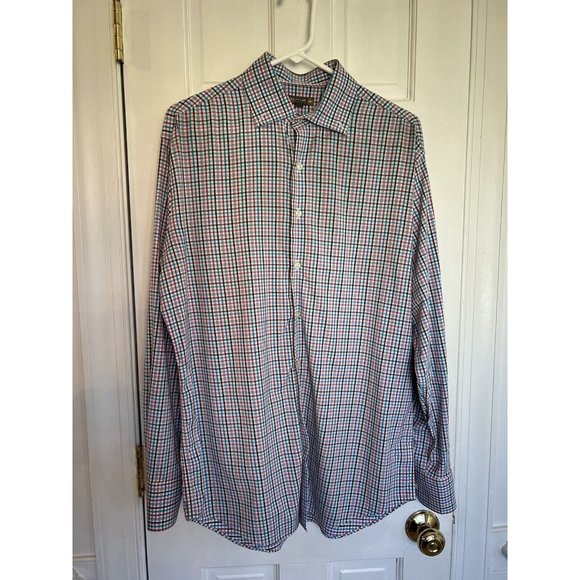 Peter Millar Pink Blue Plaid Summer Comfort‎ Button Down Shirt Size Medium - Picture 1 of 14